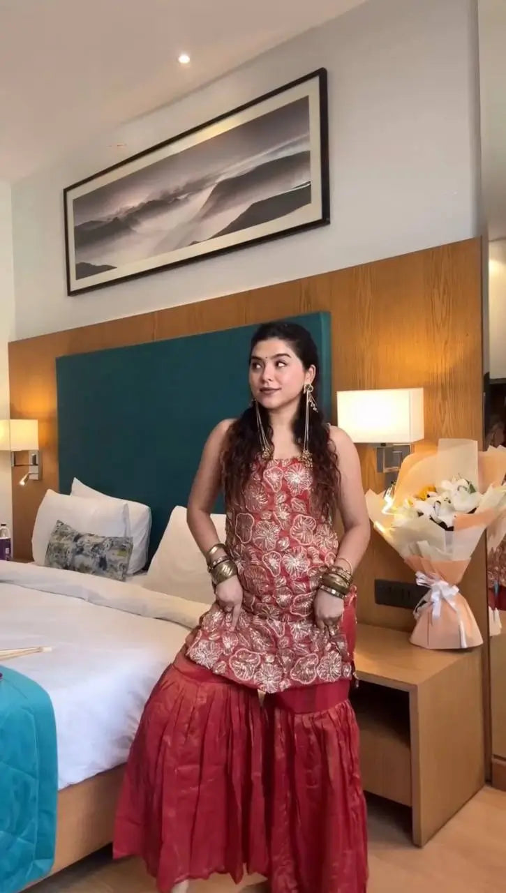 Shimmer Silk Embroidered Sharara Set with Dupatta