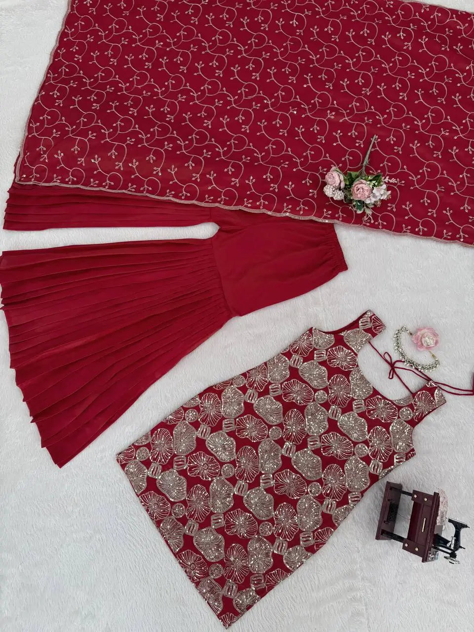 Shimmer Silk Embroidered Sharara Set with Dupatta