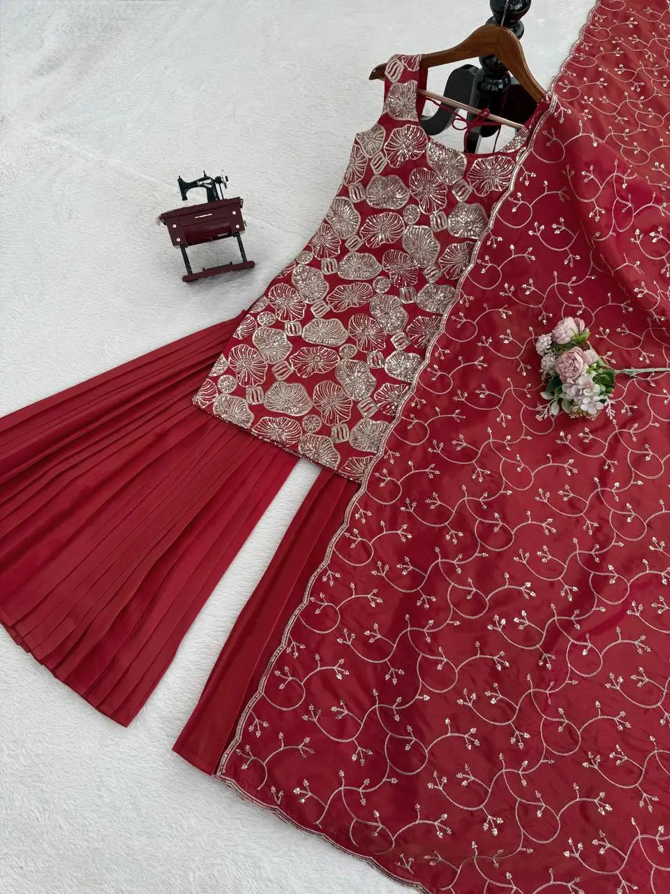 Shimmer Silk Embroidered Sharara Set with Dupatta