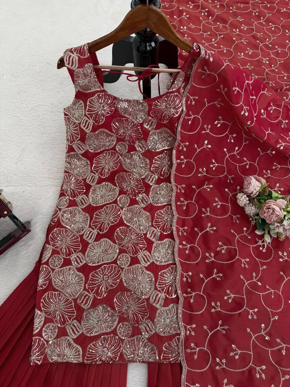 Shimmer Silk Embroidered Sharara Set with Dupatta