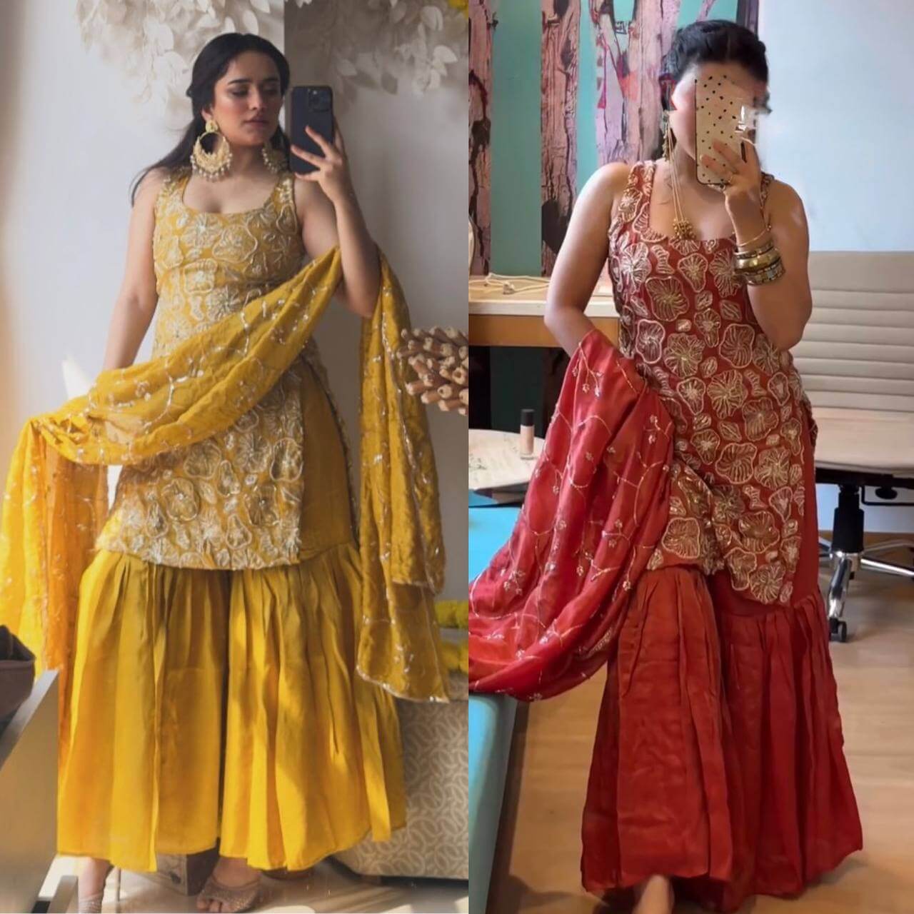 Shimmer Silk Embroidered Sharara Set with Dupatta