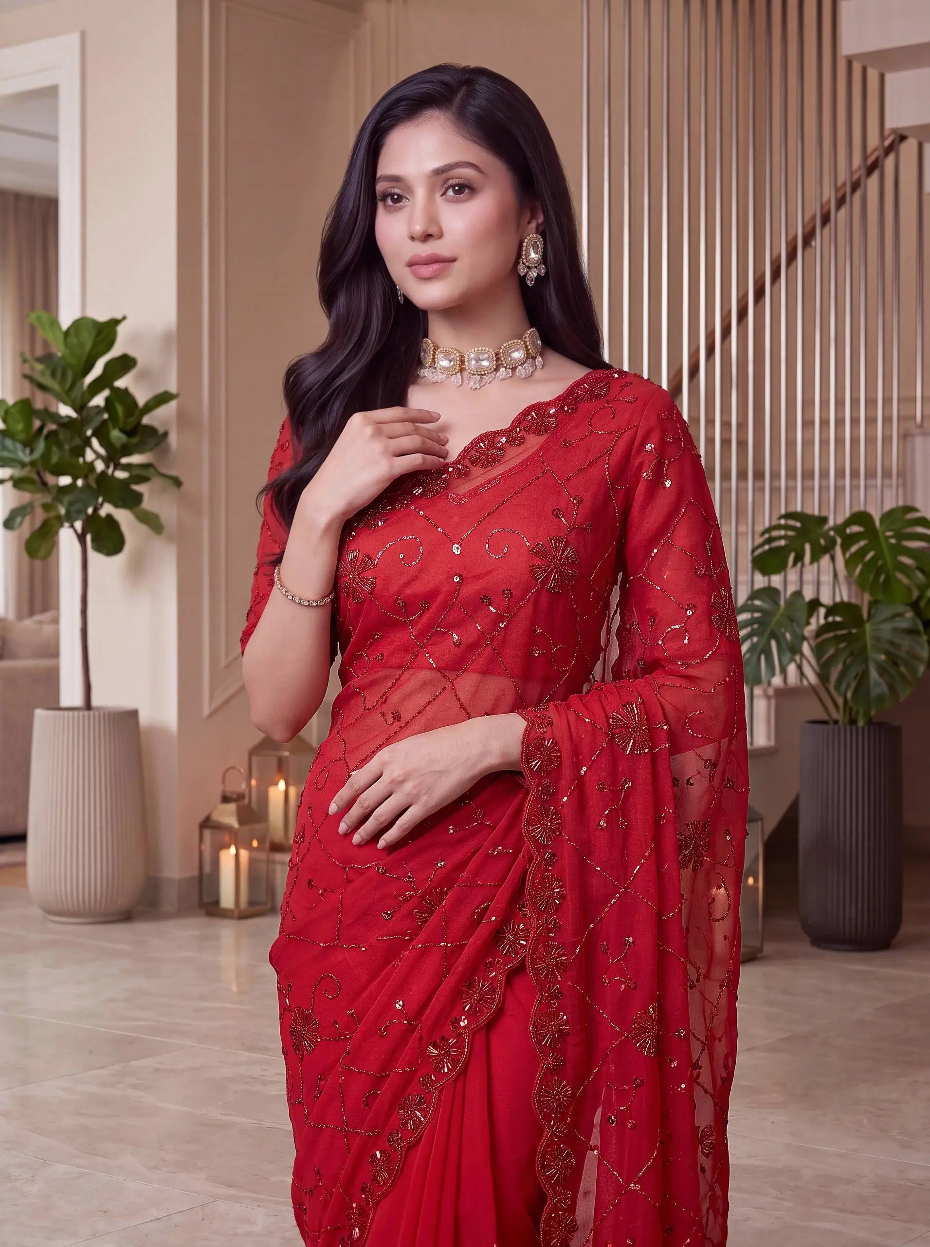 Shimmer silk Pearl Handwork Saree