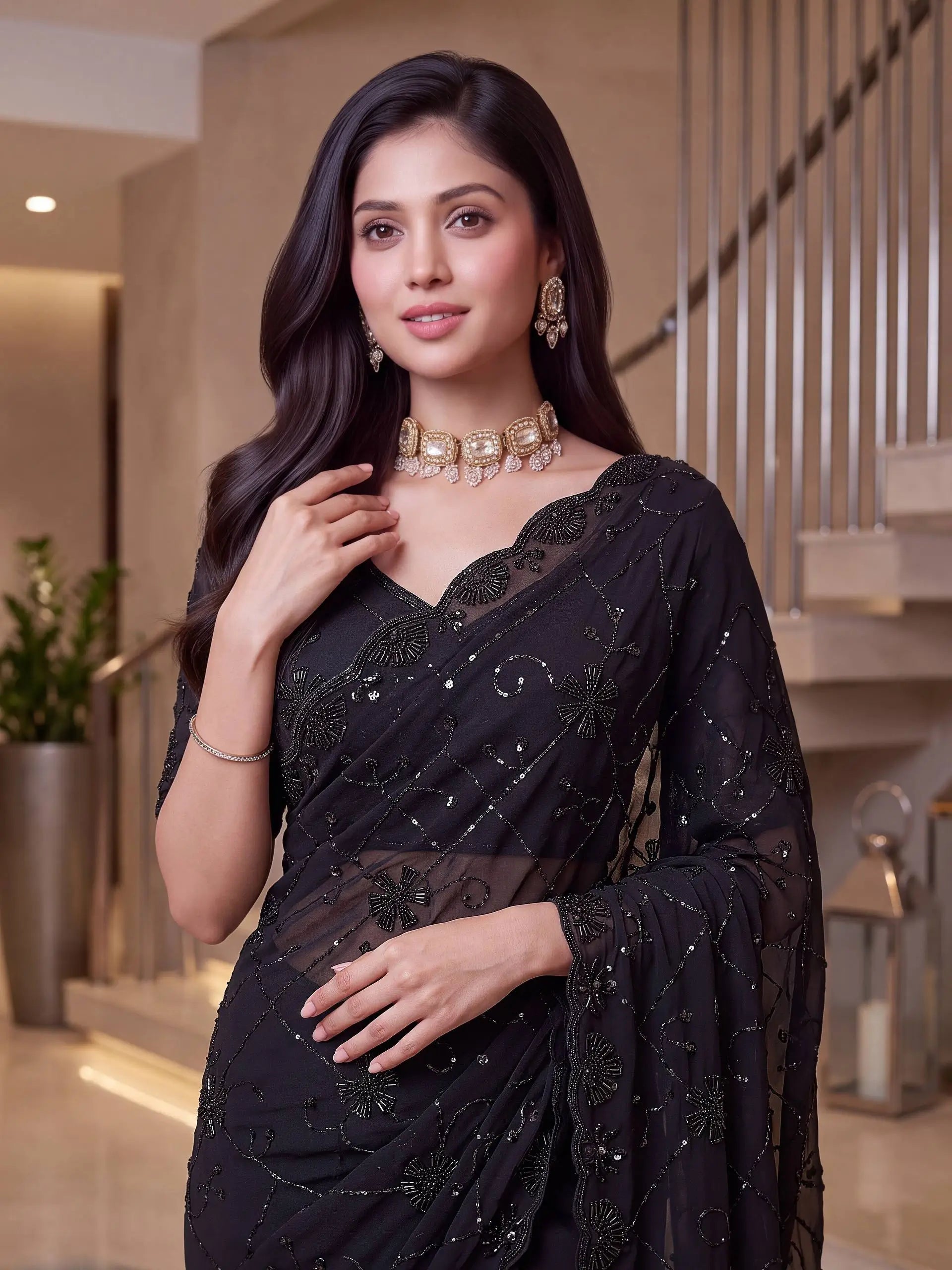 Shimmer silk Pearl Handwork Saree