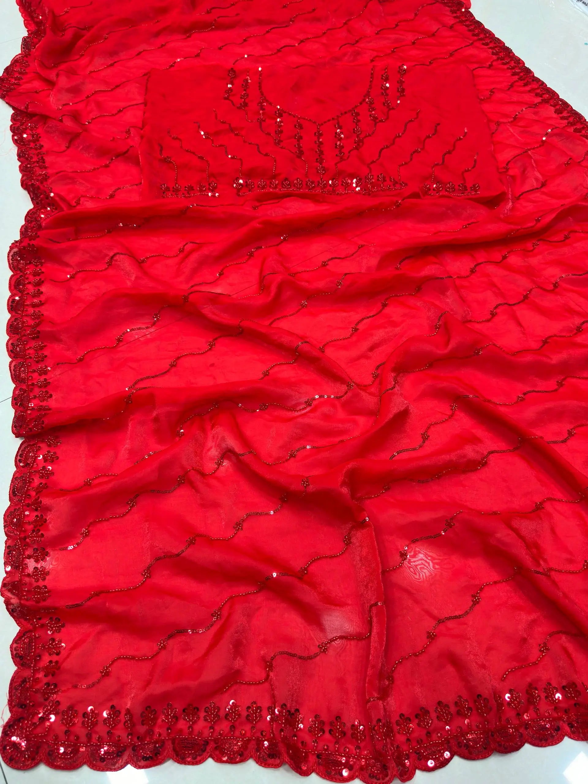 Shimmer silk Sequin Pearl Handwork Saree