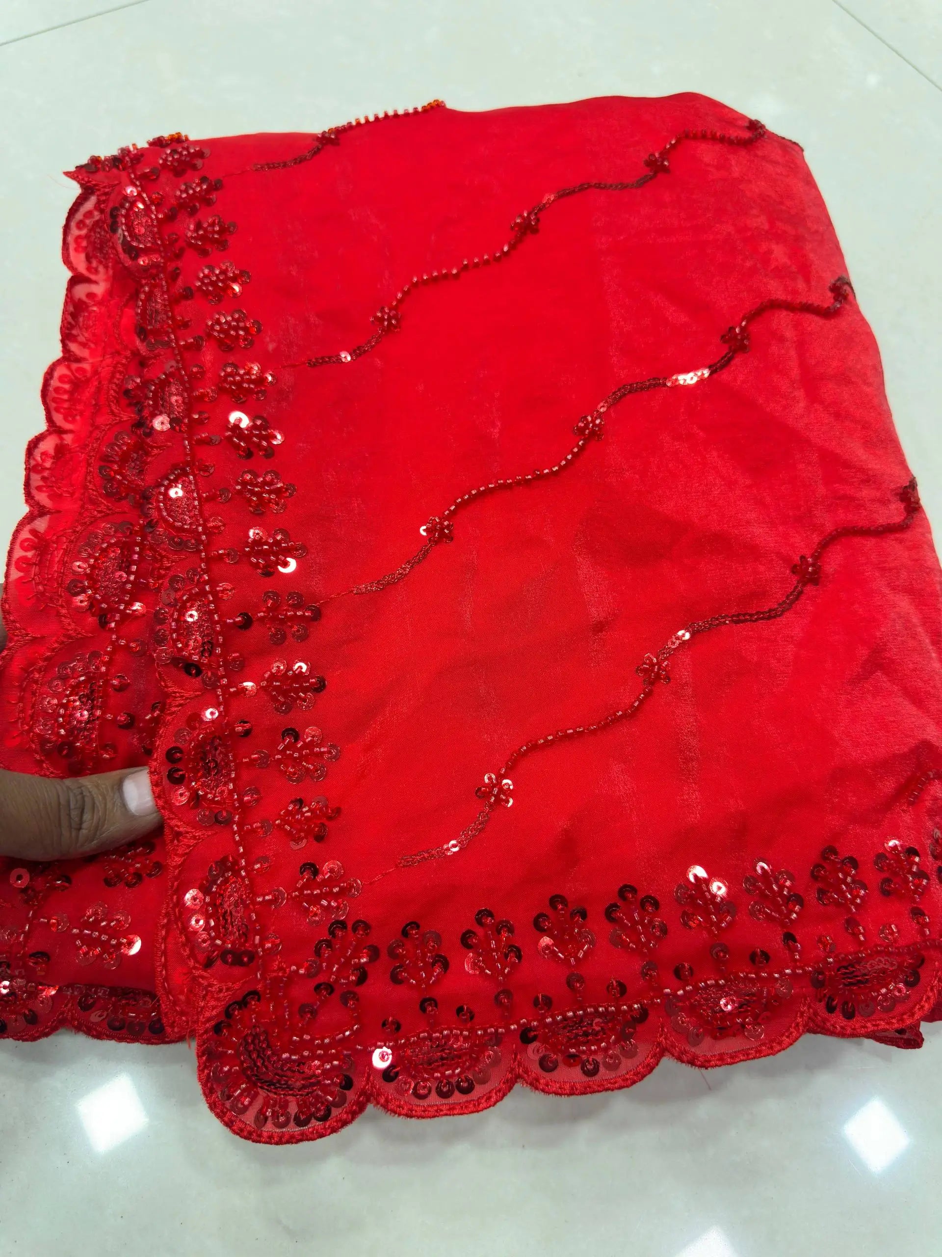 Shimmer silk Sequin Pearl Handwork Saree