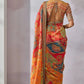 Shop Chinon Silk Kalamkari Saree with Real Mirror Hand Embroidery for Festive Wedding Wear