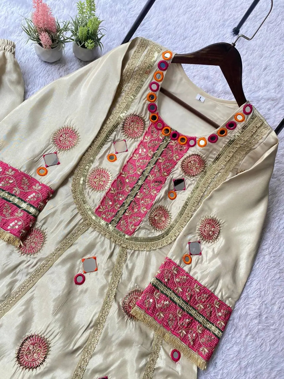 Shop Cos Moss Co Ord Set with Real Mirror Sequence Work for Festive Casual Party Wear