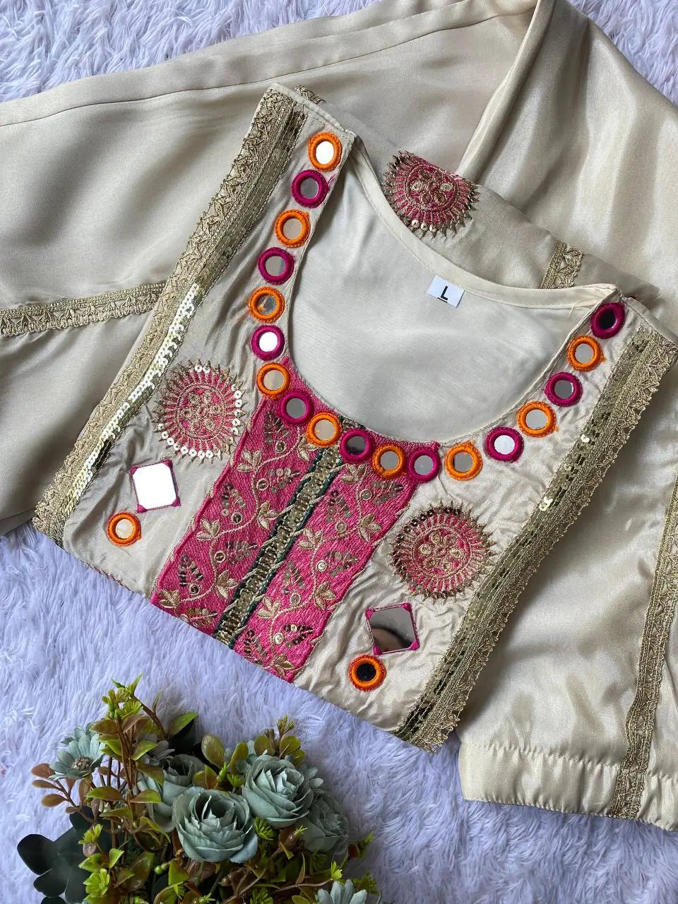 Shop Cos Moss Co Ord Set with Real Mirror Sequence Work for Festive Casual Party Wear