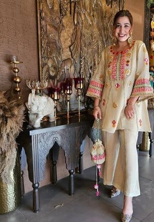 Shop Cos Moss Co Ord Set with Real Mirror Sequence Work for Festive Casual Party Wear