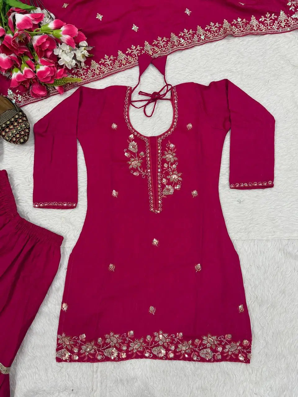 Shop Embroidered Sharara Suit Set with Vichitra Dupatta for Wedding Festive Party Wear
