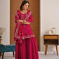 Shop Embroidered Sharara Suit Set with Vichitra Dupatta for Wedding Festive Party Wear