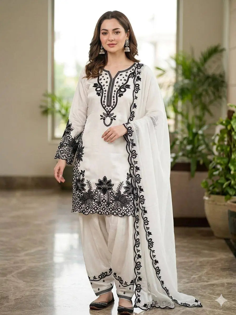 Shop Glass Roman Cut Work Farshi Salwar Suit with Organza Dupatta for Festive Party Wear