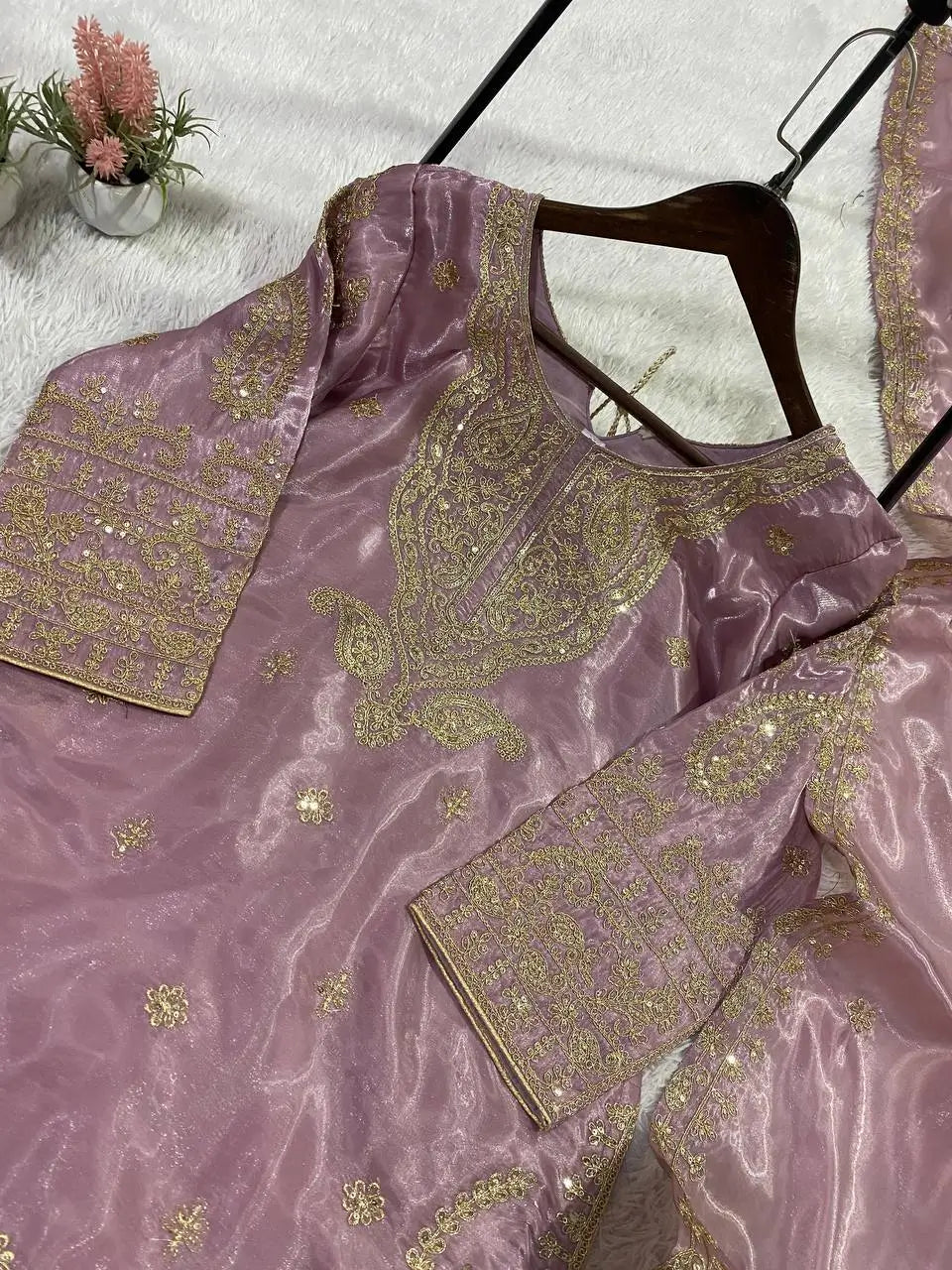 Shop Glass Roman Embroidered Palazzo Suit Set with Dupatta for Wedding Festive Party Wear