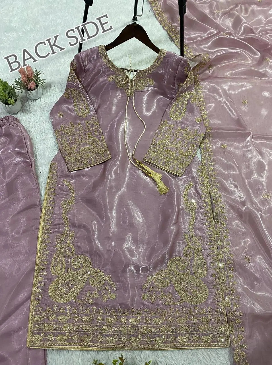 Shop Glass Roman Embroidered Palazzo Suit Set with Dupatta for Wedding Festive Party Wear