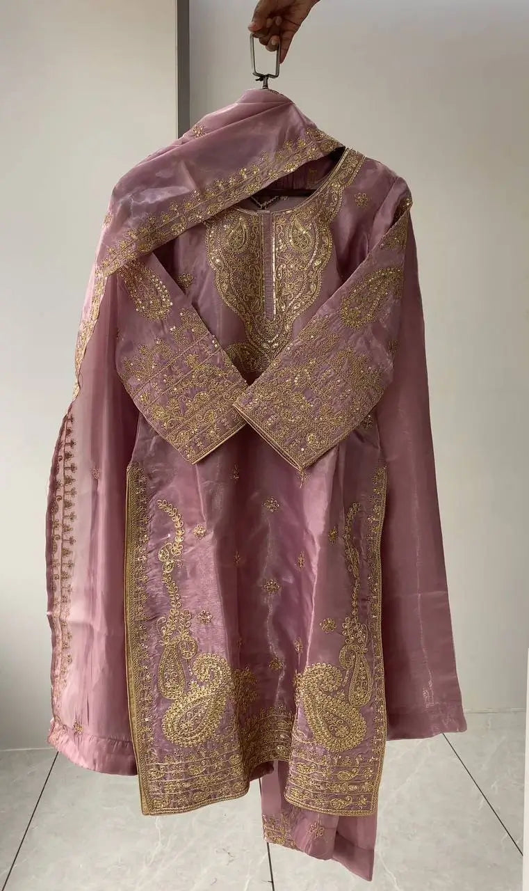 Shop Glass Roman Embroidered Palazzo Suit Set with Dupatta for Wedding Festive Party Wear