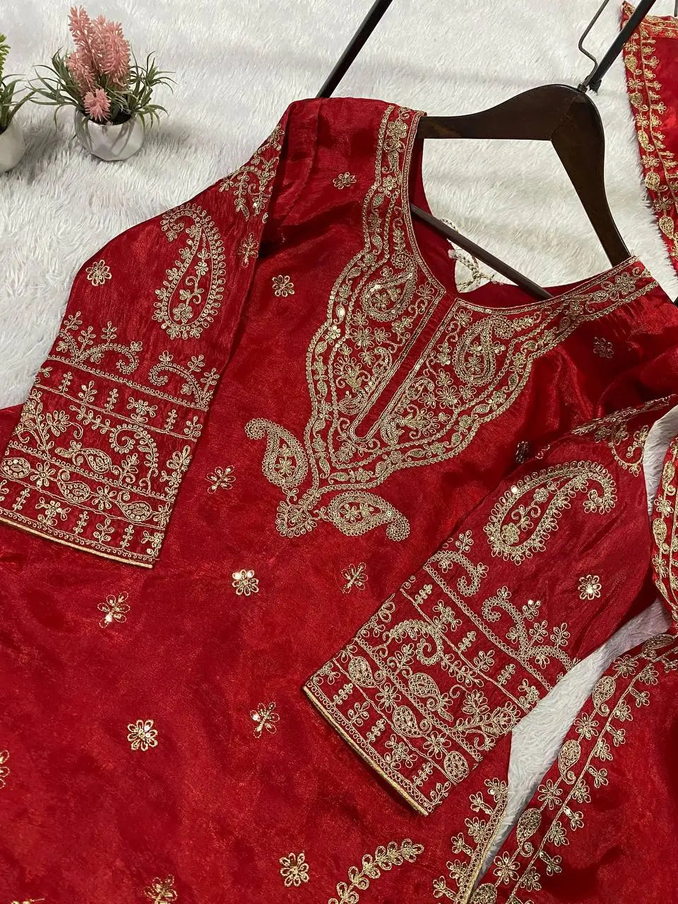 Shop Glass Roman Embroidered Palazzo Suit Set with Dupatta for Wedding Festive Party Wear