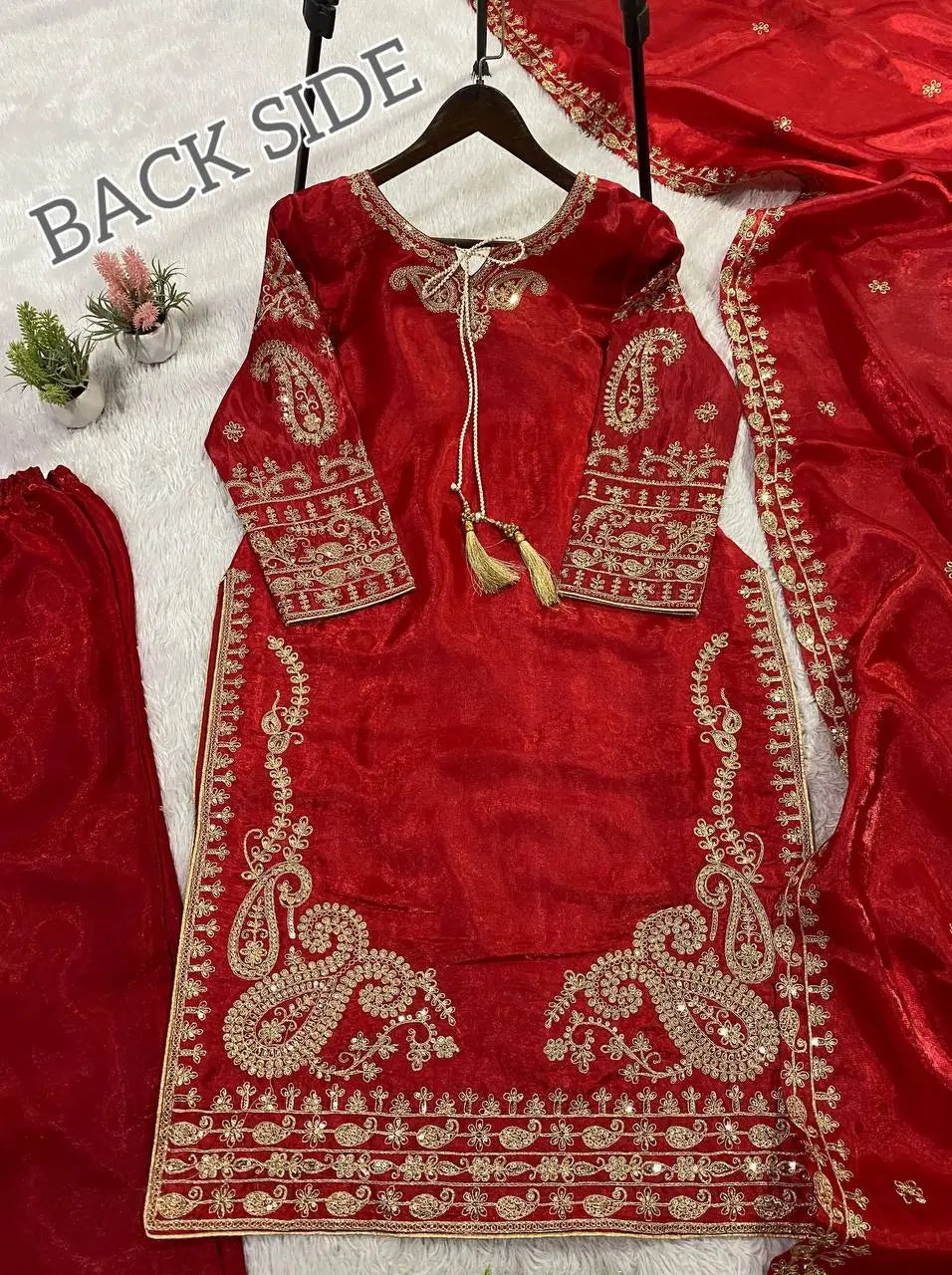 Shop Glass Roman Embroidered Palazzo Suit Set with Dupatta for Wedding Festive Party Wear