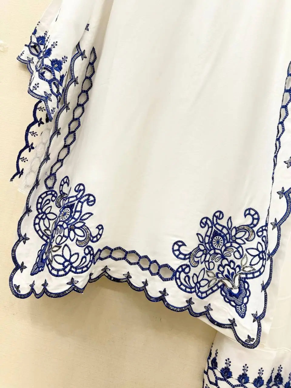 Shop Mull Chanderi Embroidered Farshi Salwar Suit with Dupatta for Festive Formal Casual Wear