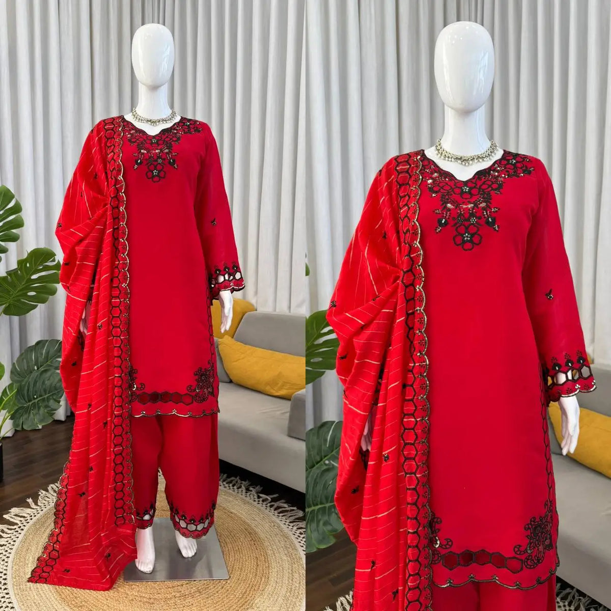 Shop Mull Chanderi Embroidered Farshi Salwar Suit with Dupatta for Festive Formal Casual Wear