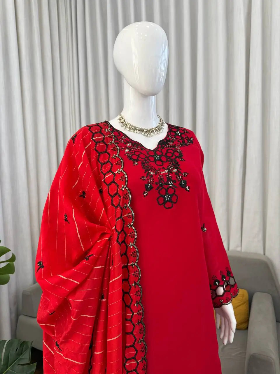 Shop Mull Chanderi Embroidered Farshi Salwar Suit with Dupatta for Festive Formal Casual Wear