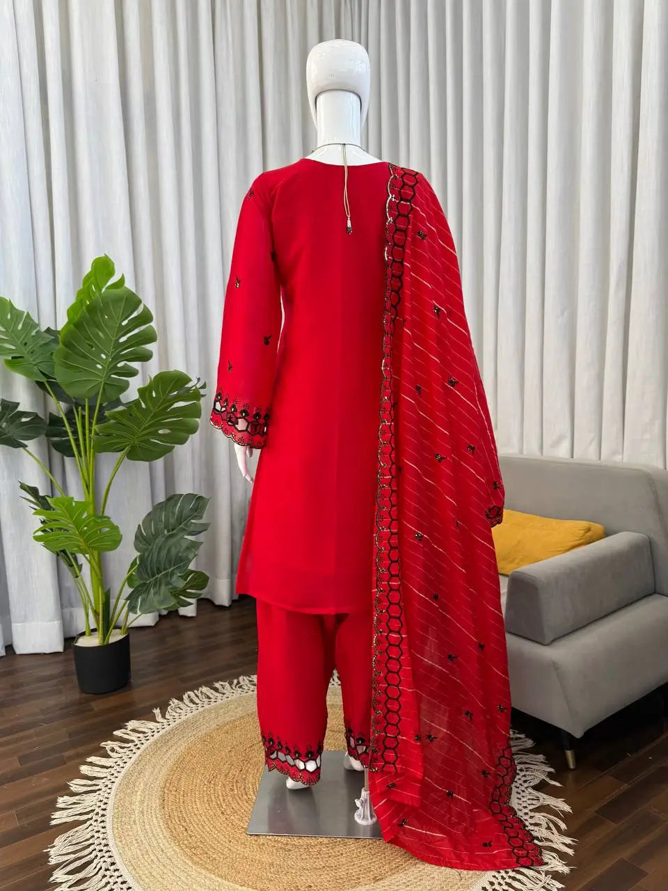 Shop Mull Chanderi Embroidered Farshi Salwar Suit with Dupatta for Festive Formal Casual Wear