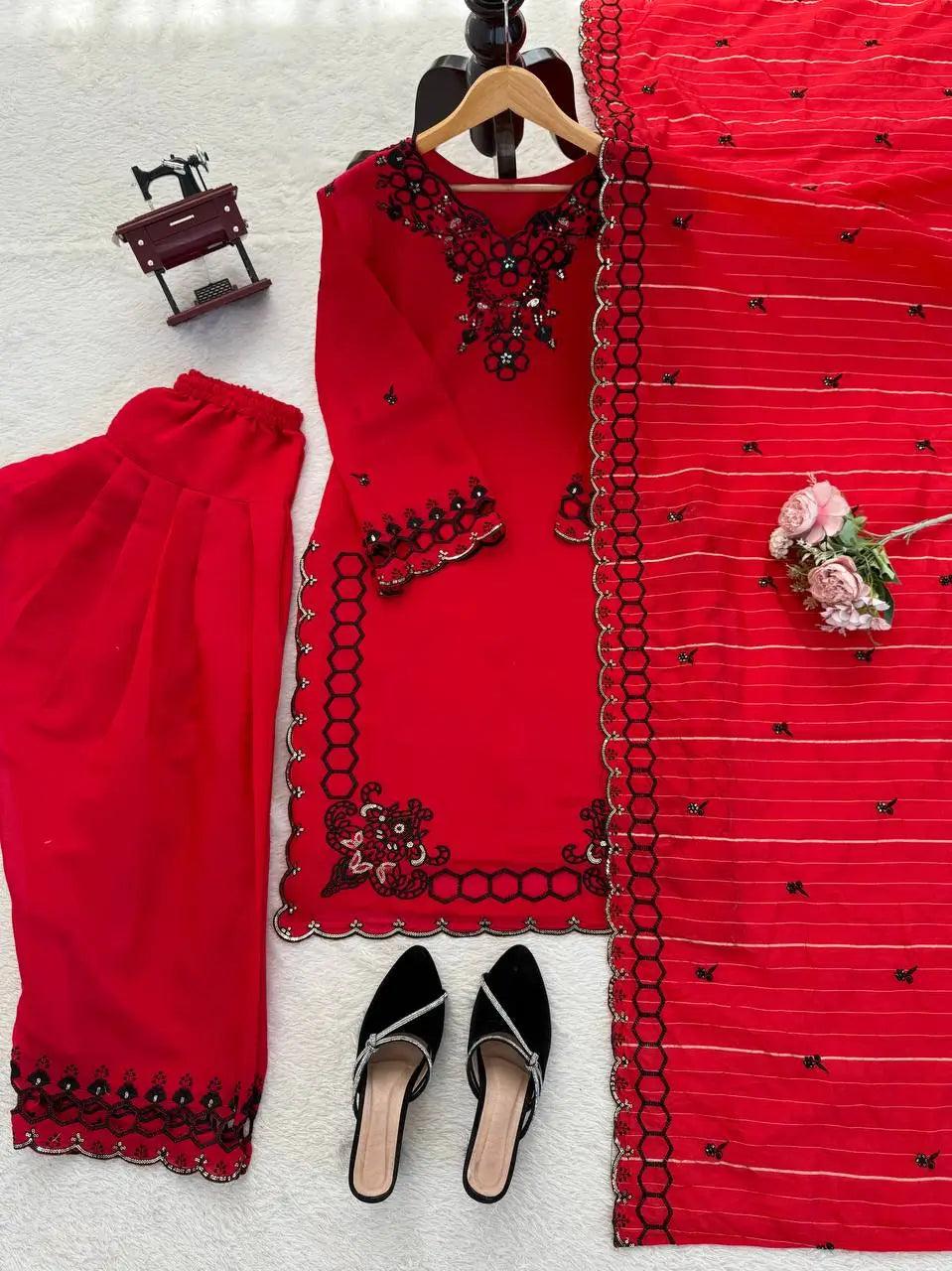 Shop Mull Chanderi Embroidered Farshi Salwar Suit with Dupatta for Festive Formal Casual Wear