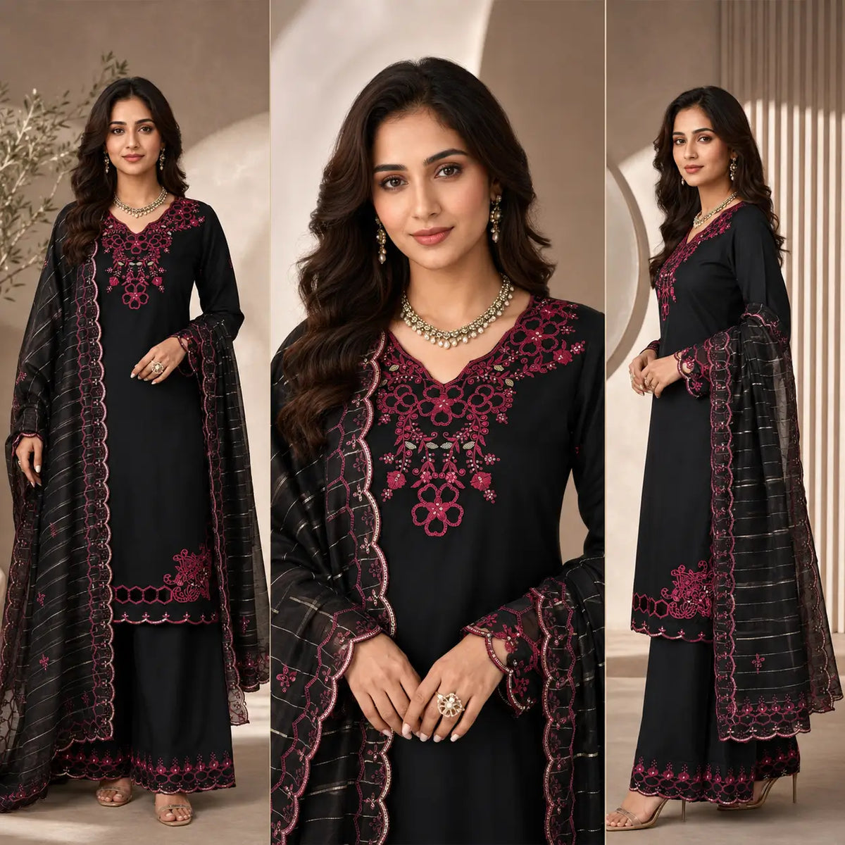 Shop Mull Chanderi Embroidered Farshi Salwar Suit with Dupatta for Festive Formal Casual Wear