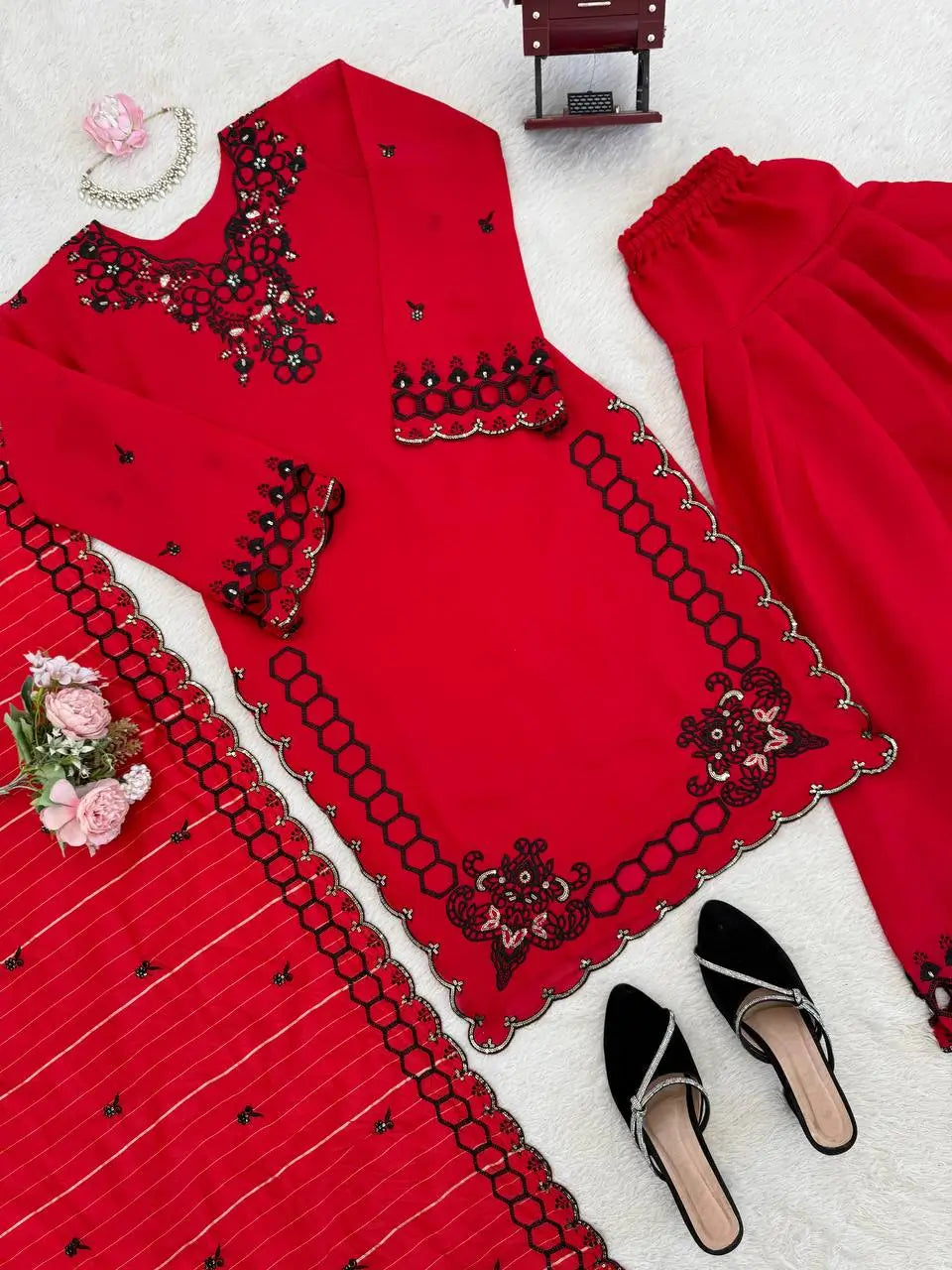 Shop Mull Chanderi Embroidered Farshi Salwar Suit with Dupatta for Festive Formal Casual Wear