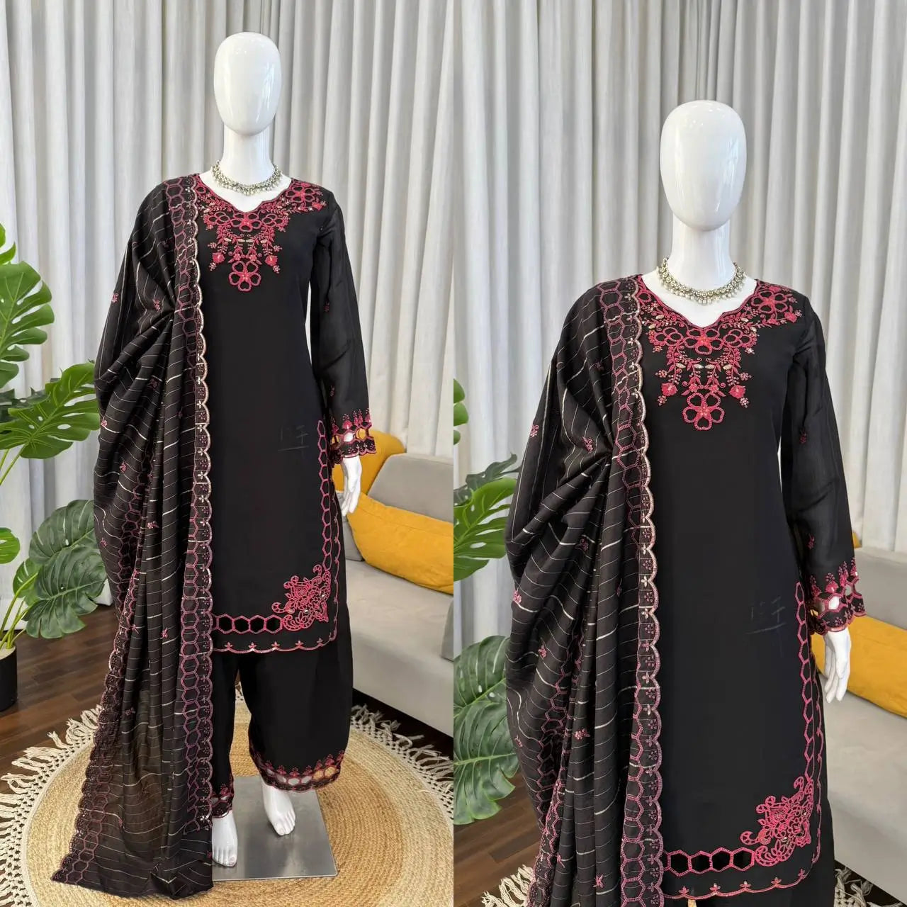 Shop Mull Chanderi Embroidered Farshi Salwar Suit with Dupatta for Festive Formal Casual Wear