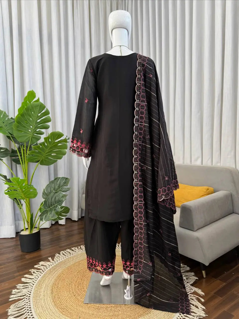 Shop Mull Chanderi Embroidered Farshi Salwar Suit with Dupatta for Festive Formal Casual Wear