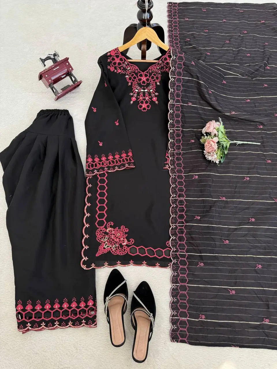 Shop Mull Chanderi Embroidered Farshi Salwar Suit with Dupatta for Festive Formal Casual Wear