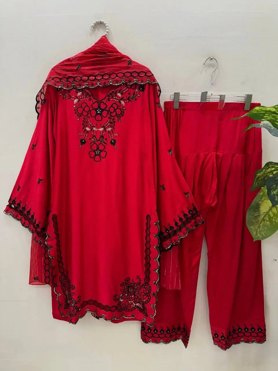 Shop Mull Chanderi Embroidered Farshi Salwar Suit with Dupatta for Festive Formal Casual Wear