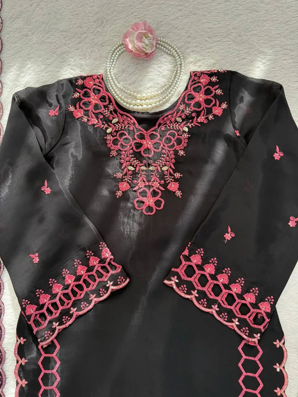 Shop Mull Chanderi Embroidered Farshi Salwar Suit with Dupatta for Festive Formal Casual Wear