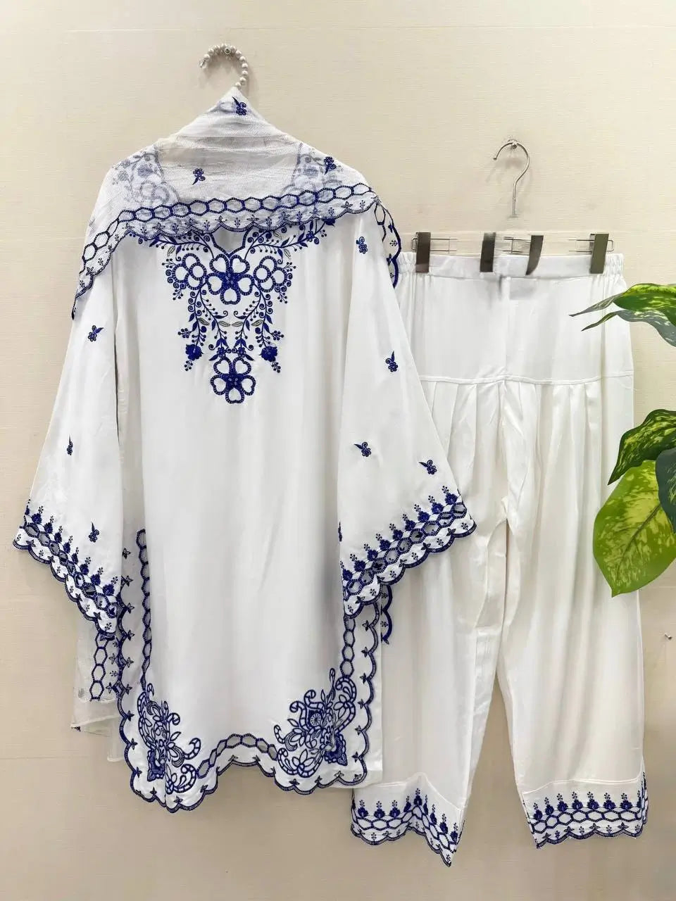 Shop Mull Chanderi Embroidered Farshi Salwar Suit with Dupatta for Festive Formal Casual Wear