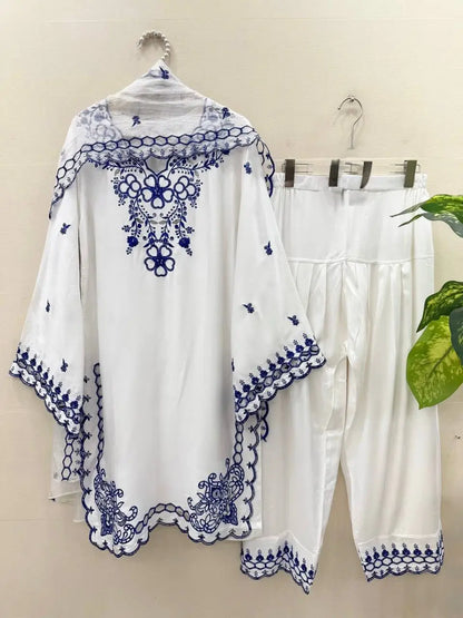 Shop Mull Chanderi Embroidered Farshi Salwar Suit with Dupatta for Festive Formal Casual Wear