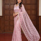 Shop Net Embroidered Saree with Beads Sequence Pearls Work for Wedding Party Festive Wear
