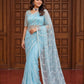 Shop Net Embroidered Saree with Beads Sequence Pearls Work for Wedding Party Festive Wear
