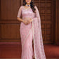 Shop Net Embroidered Saree with Beads Sequence Pearls Work for Wedding Party Festive Wear