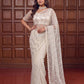 Shop Net Embroidered Saree with Beads Sequence Pearls Work for Wedding Party Festive Wear