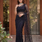 Shop Net Embroidered Saree with Beads Sequence Pearls Work for Wedding Party Festive Wear