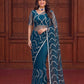 Shop Net Embroidered Saree with Beads Sequence Pearls Work for Wedding Party Festive Wear