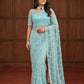 Shop Net Embroidered Saree with Beads Sequence Pearls Work for Wedding Party Festive Wear