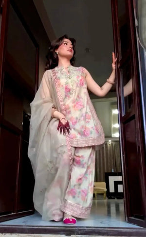 Sifon Georgette Digital Print Palazzo Set with Sequins Embroidery