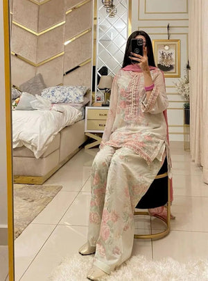 Sifon Georgette Digital Print Palazzo Set with Sequins & Net Dupatta