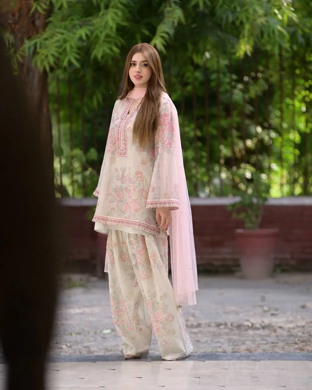 Sifon Georgette Digital Print Palazzo Set with Sequins & Net Dupatta