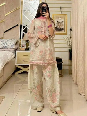 Sifon Georgette Digital Print Palazzo Set with Sequins & Net Dupatta