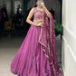 Silk Crepe Embroidered Lehenga Set with Organza Dupatta