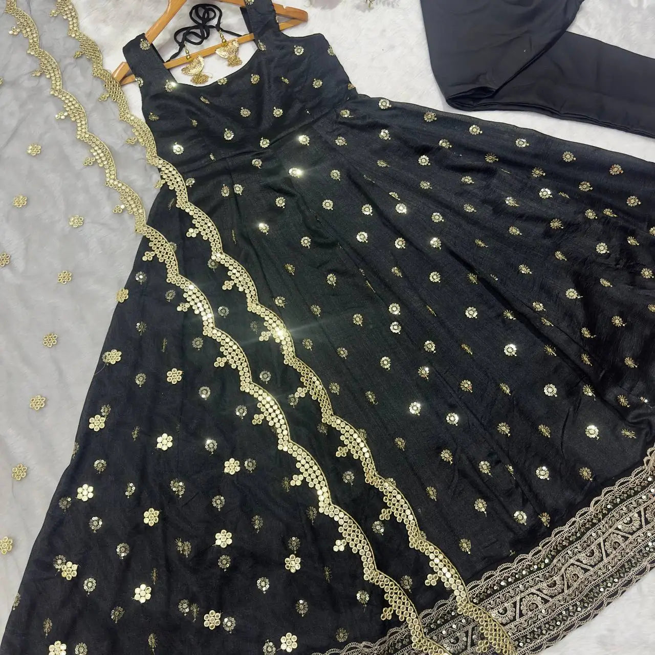 Silk Embroidered Anarkali Suit Set