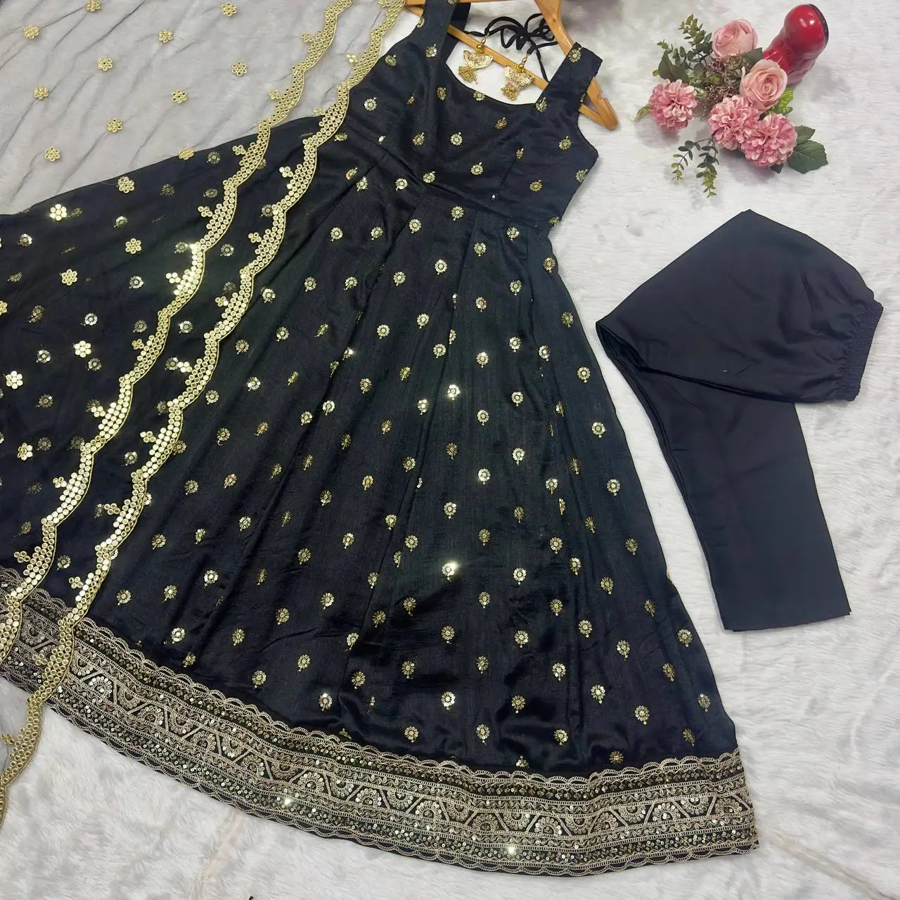 Silk Embroidered Anarkali Suit Set