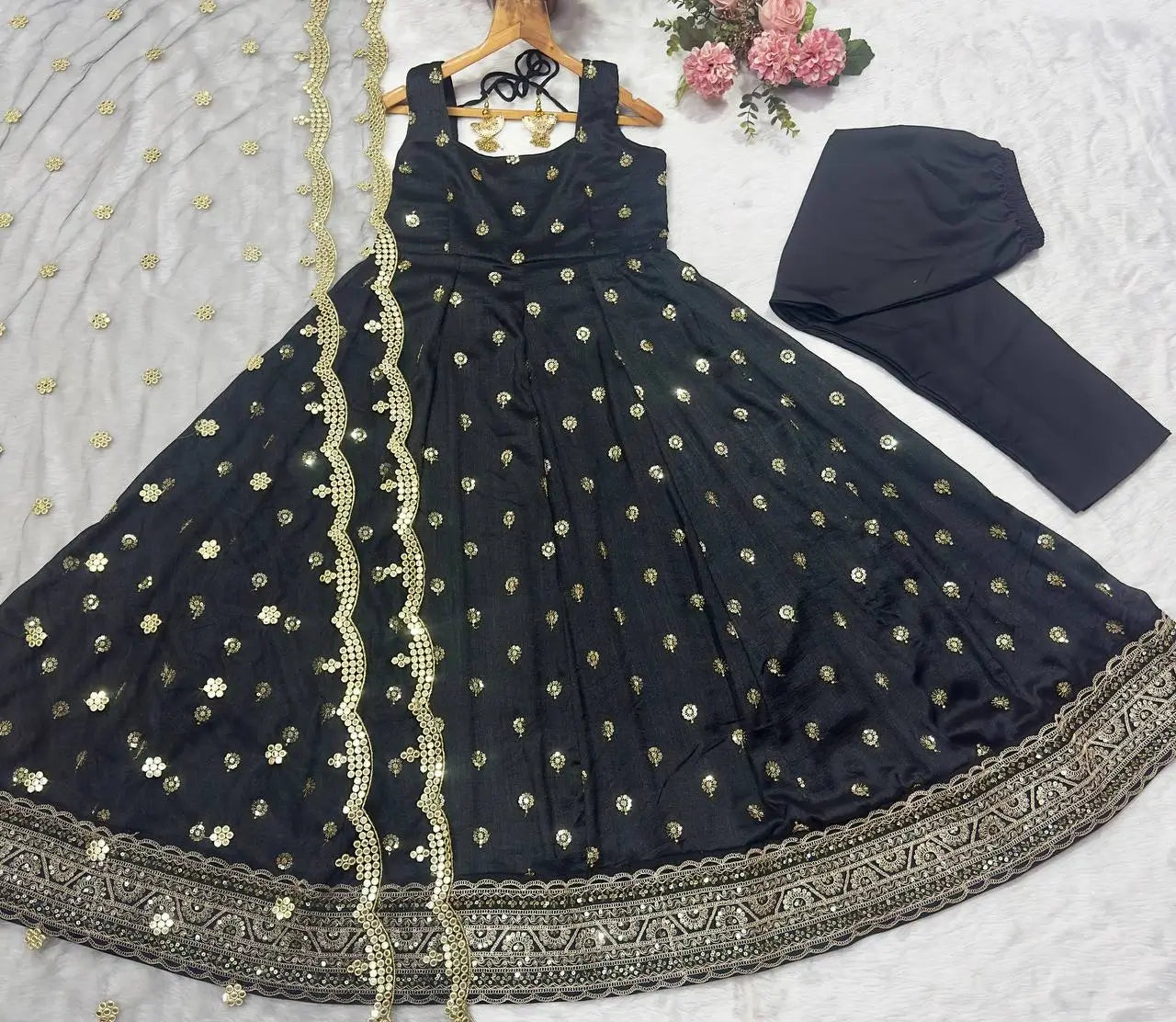 Silk Embroidered Anarkali Suit Set